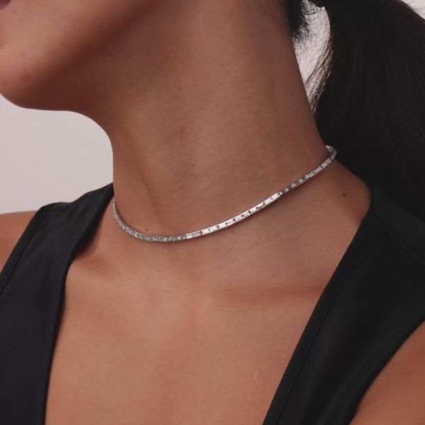 Mid Century 10.00 carat baguette cut diamond platinum necklace