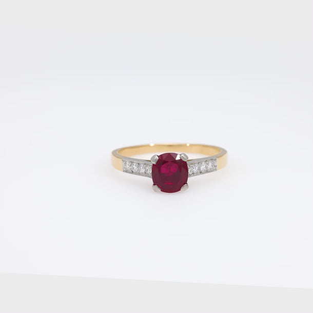 French GIA 1.18 carat no heat ruby diamond 18k yellow gold ring Jack Weir & Sons