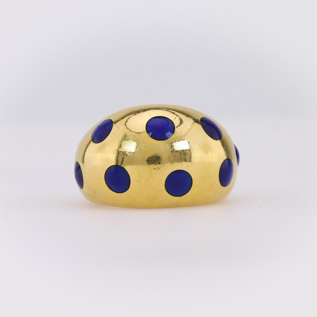 Van Cleef & Arpels French 18K Yellow Gold Enamel Polka Dot Dome Ring Van Cleef & Arpels