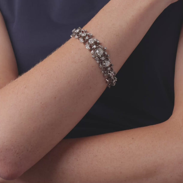 Victorian 10.00 carat old cut diamond 9k white gold silver bracelet