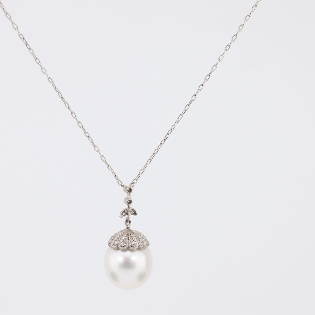 Edwardian inspired large pearl diamond platinum necklace