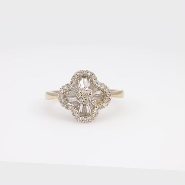 Vintage diamond 18k yellow gold flower ring Jack Weir & Sons