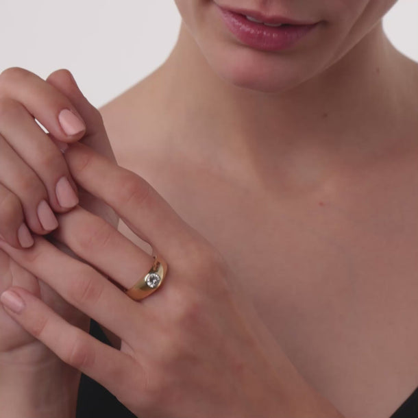 Vintage diamond 14k yellow gold bezel engagement ring