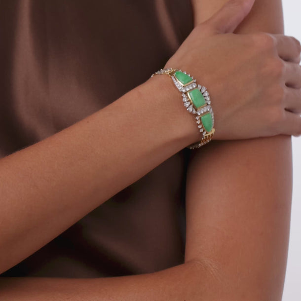Vintage jade diamond 18k yellow and white gold bracelet