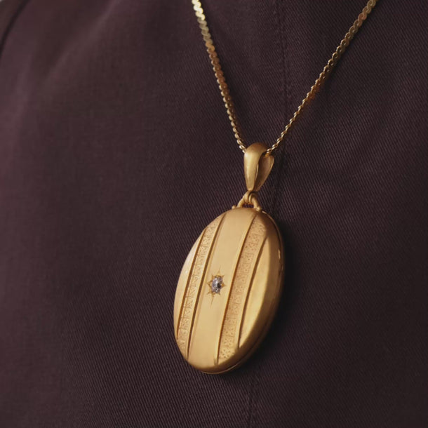 Victorian old mine cut diamond 14k yellow gold locket necklace