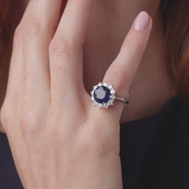 Vintage GIA 4.00 carat sapphire diamond 18k white gold cluster ring