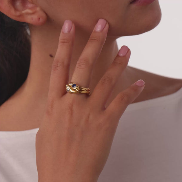 Victorian diamond sapphire 18k yellow gold snake ring