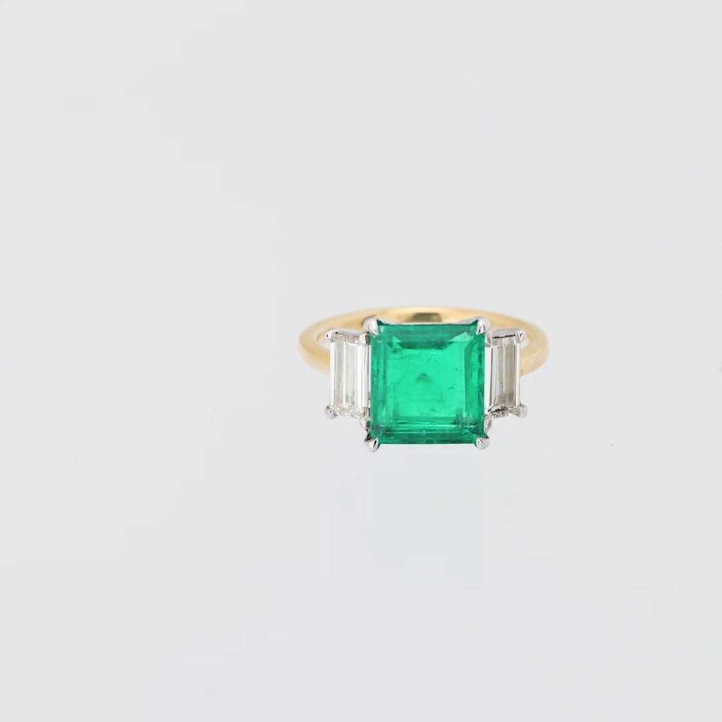 GIA 3.10 carat Colombian emerald diamond 18k yellow gold three stone ring Jack Weir & Sons