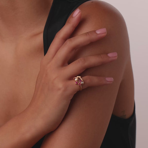 Retro ruby diamond 14k rose gold ring