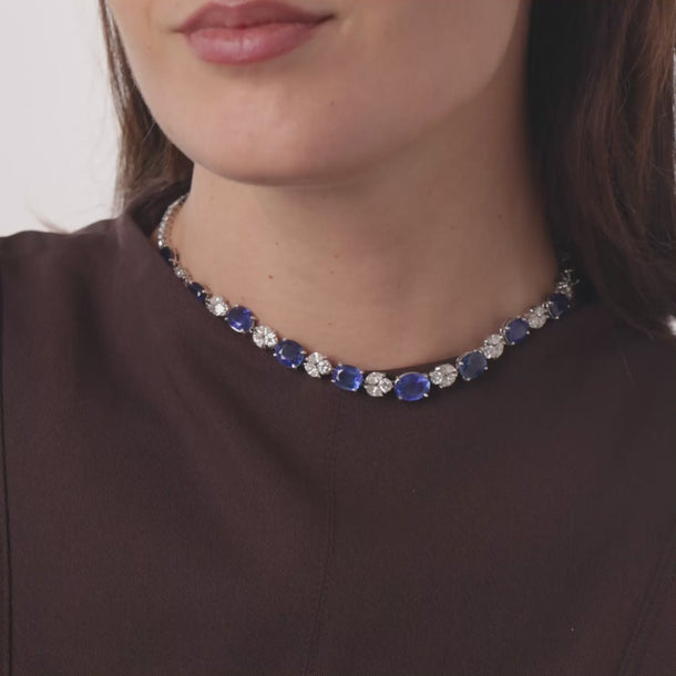 Mid Century GIA Burma no heat 26.00 carat sapphire diamond platinum necklace Necklaces Jack Weir & Sons