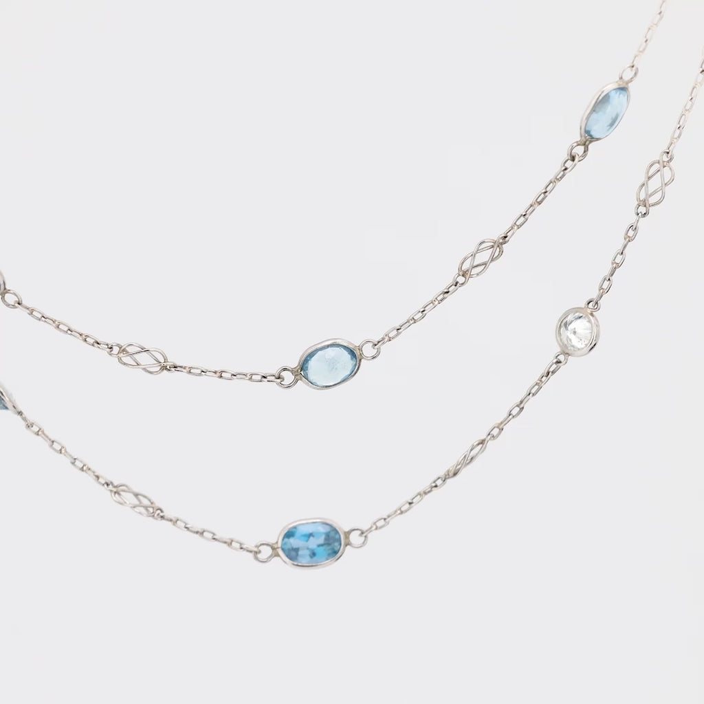 Art Deco style aquamarine diamond by the yard platinum chain Jack Weir & Sons