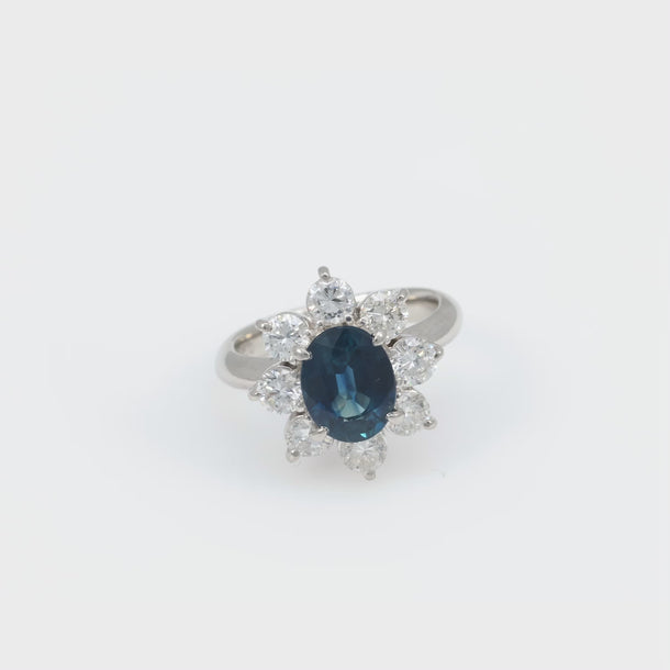 Vintage 2.10 carat sapphire diamond platinum cluster ring Jack Weir & Sons