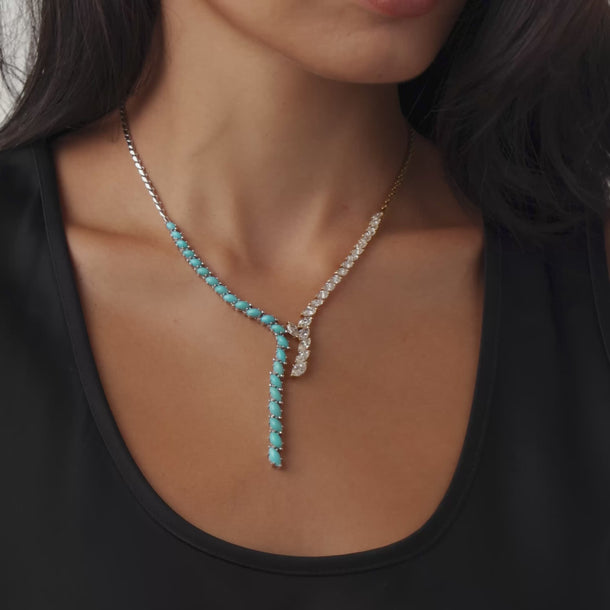 Contemporary turquoise diamond 18k yellow and white gold necklace