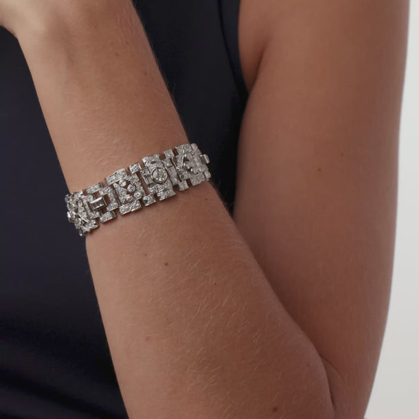 French Art Deco 12.00 carat diamond platinum bracelet