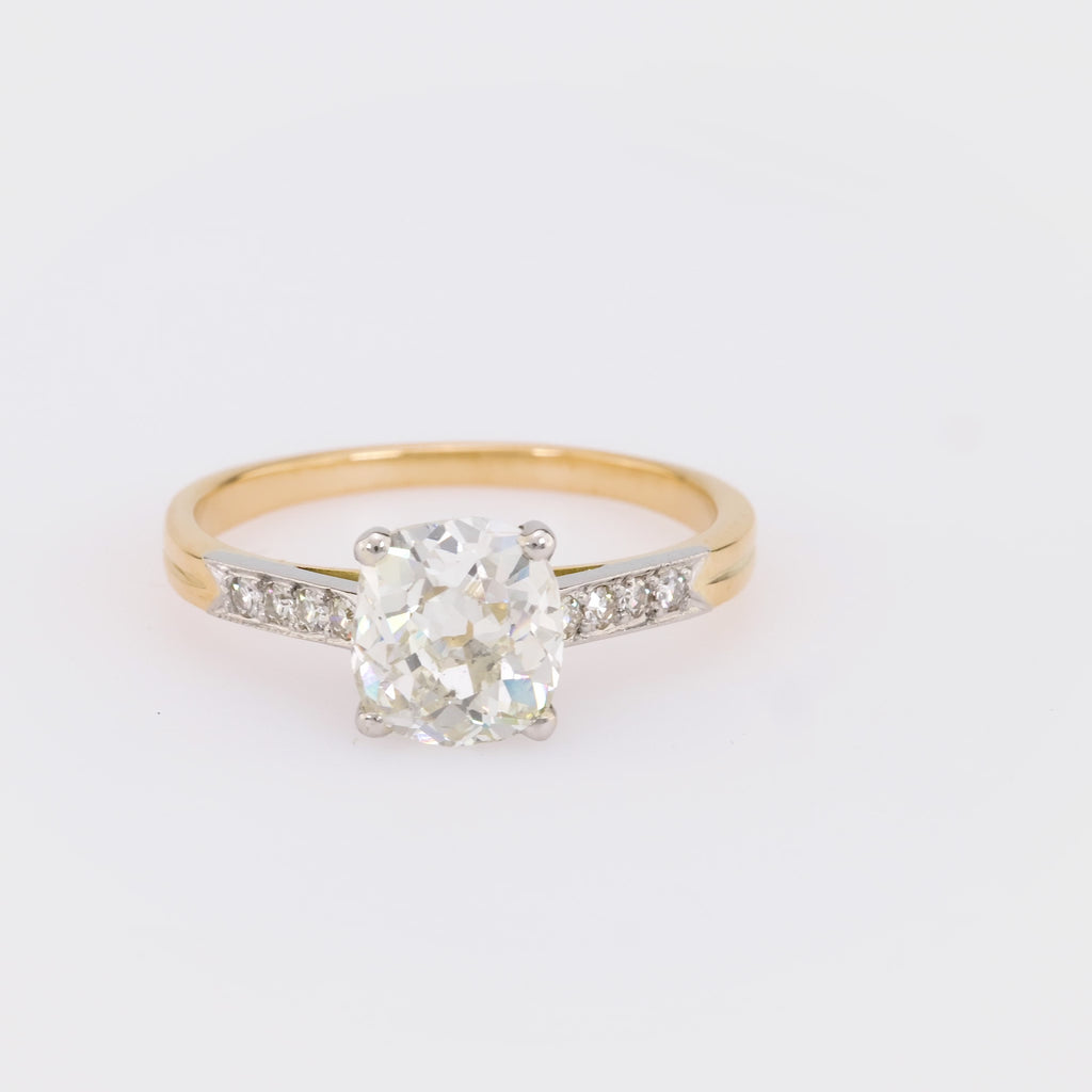 French GIA 1.75 carat cushion cut diamond 18k yellow gold engagement ring