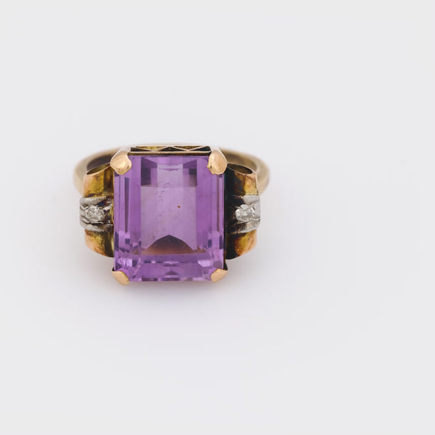 Retro 6.90 carat amethyst diamond 18k yellow gold cocktail ring Jack Weir & Sons