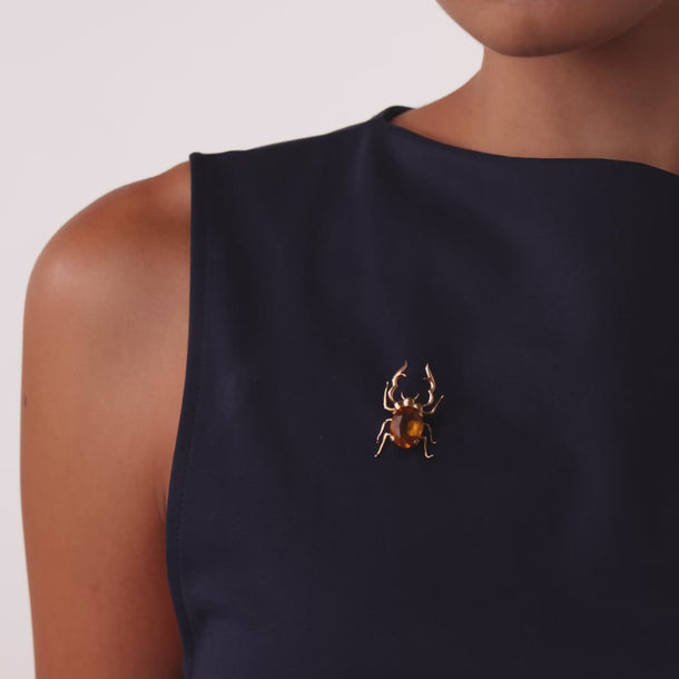 Victorian 4.40 carat citrine 18k yellow gold stag beetle brooch Brooches Jack Weir & Sons