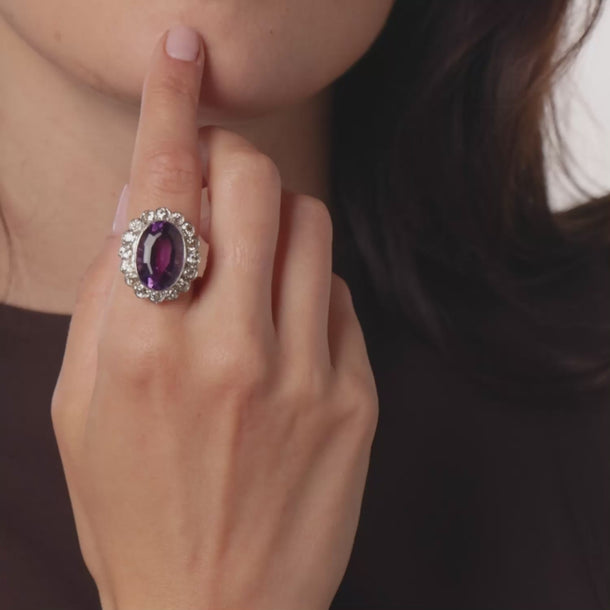 Victorian 11.40 carat amethyst diamond 18k yellow gold cluster ring Rings Jack Weir & Sons