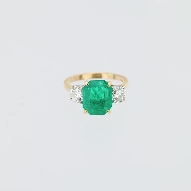 Mid Century GIA 3.44 carat Colombian emerald diamond 18k yellow gold ring Jack Weir & Sons
