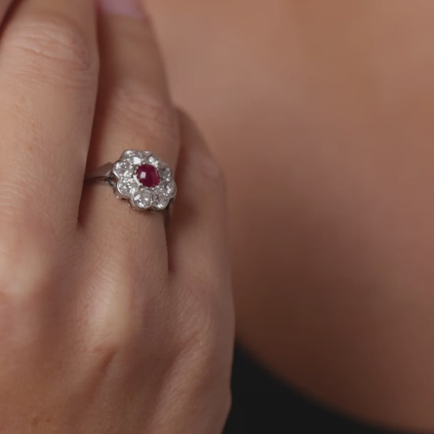 Art Deco ruby diamond platinum cluster ring Rings Jack Weir & Sons