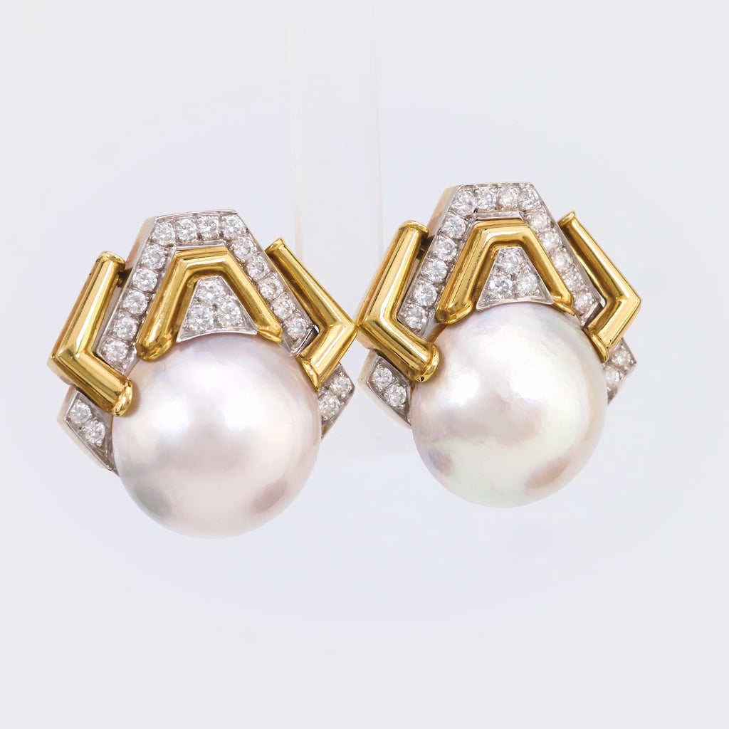 Iconic David Webb mabe pearl diamond 18k yellow gold earrings