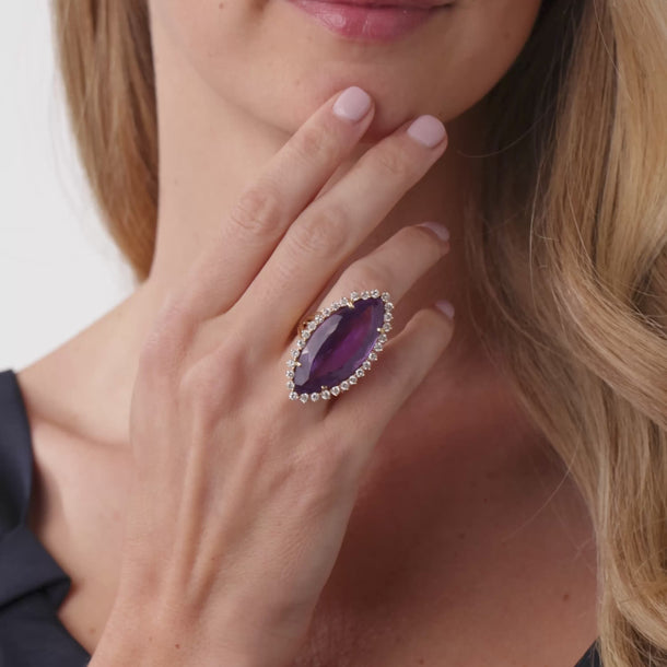 Vintage 28.00 amethyst diamond 14k yellow gold ring