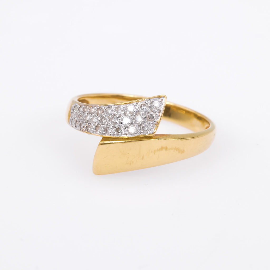 Vintage French Diamond 18K Yellow Gold Bypass Ring