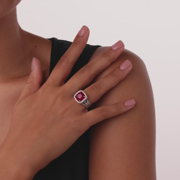 Contemporary 5.00 carat ruby diamond 18k white gold ring