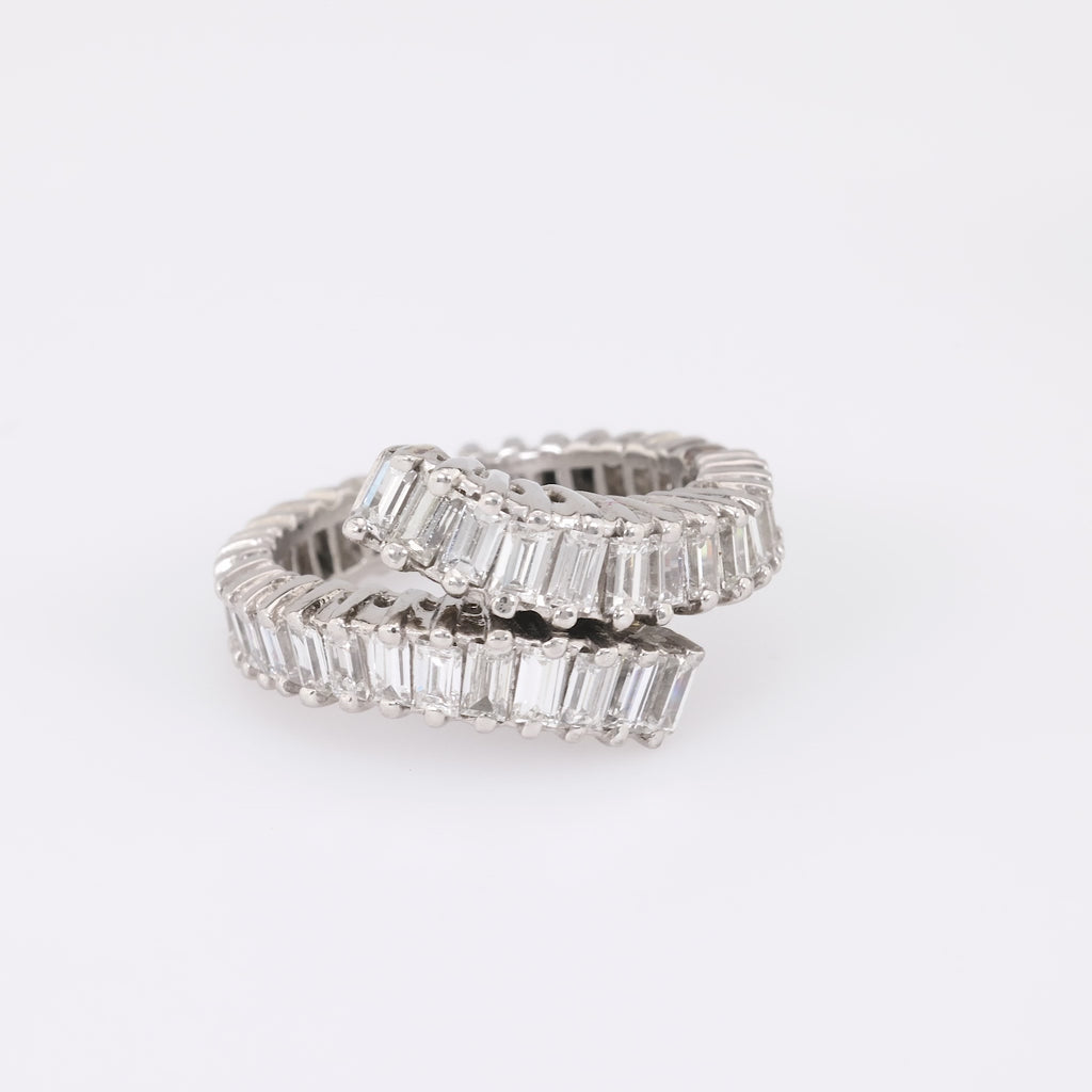 Vintage 3.5 Carat Baguette Cut Diamond Platinum Bypass Eternity Ring