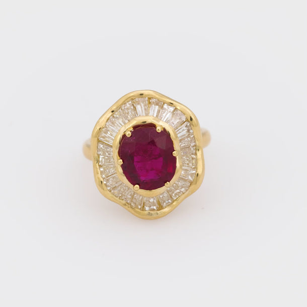 Vintage GIA 2.14 carat ruby diamond 18k yellow gold cocktail ring Jack Weir & Sons