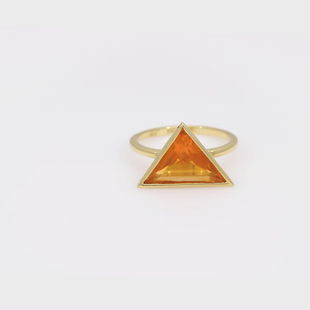 Contemporary 2.10 carat fire opal 18k yellow gold bezel ring Hubert Harmon