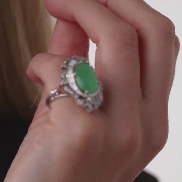 Vintage GIA 6.50 carat Burma jade diamond platinum cocktail ring