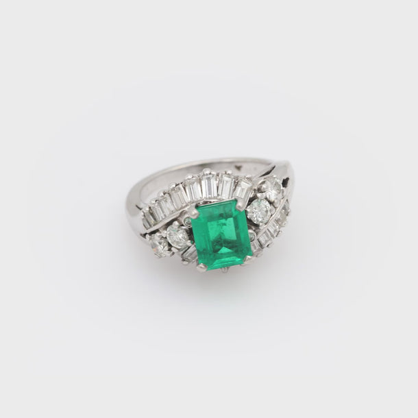 Mid Century GIA 2 carat emerald diamond 14k white gold cocktail ring Jack Weir & Sons