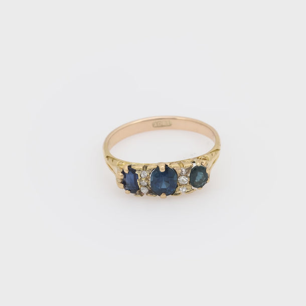 Victorian sapphire 18k yellow gold 3 stone ring Jack Weir & Sons