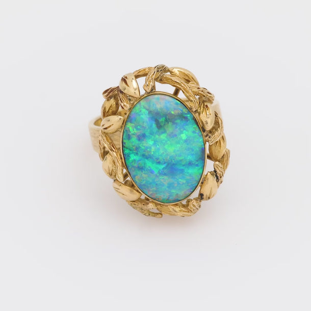 Vintage 3.65 carat opal 14k yellow gold cocktail ring Jack Weir & Sons