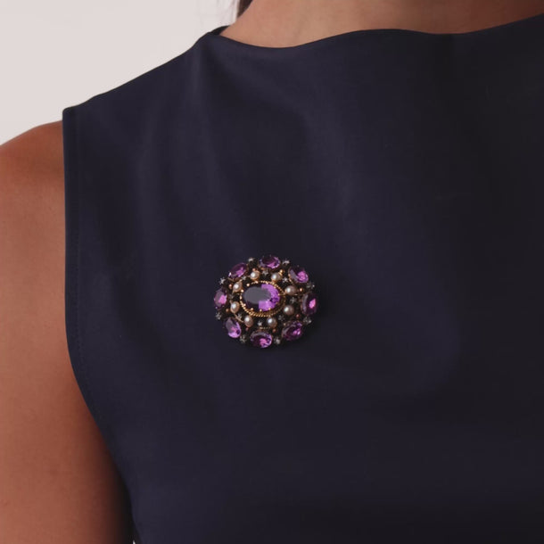 Victorian amethyst pearl diamond 18k yellow gold silver brooch pendant Brooches Jack Weir & Sons