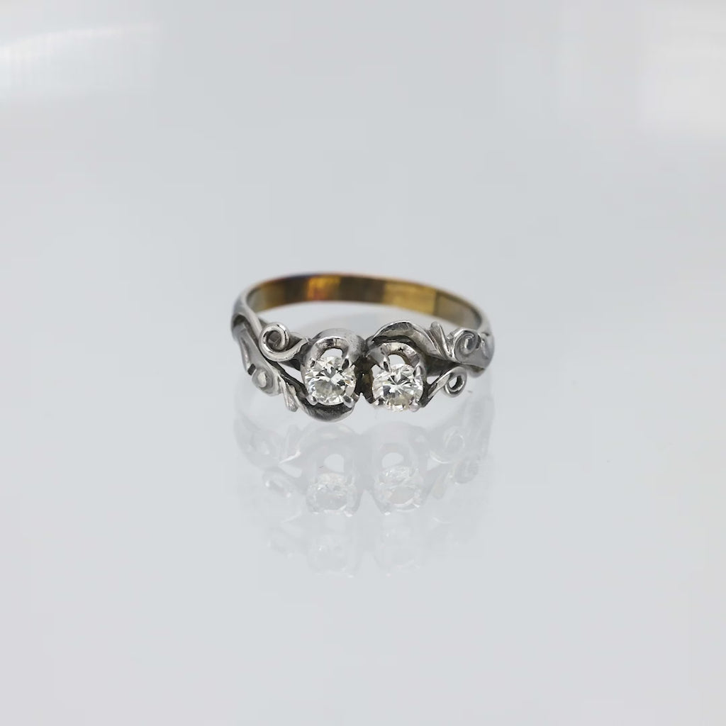 Vintage 2 stone diamond silver ring