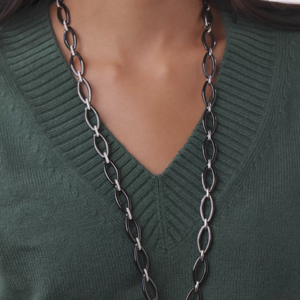 Kwiat diamond 18k white gold onyx link necklace Necklaces Kwiat