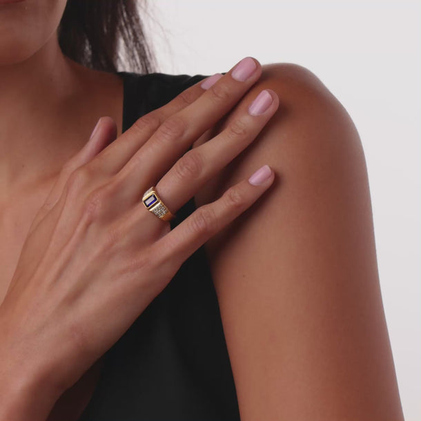 Vintage sapphire diamond 18k yellow gold ring
