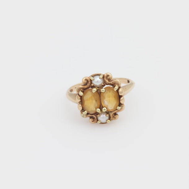 Victorian citrine pearl 10k yellow gold ring Jack Weir & Sons