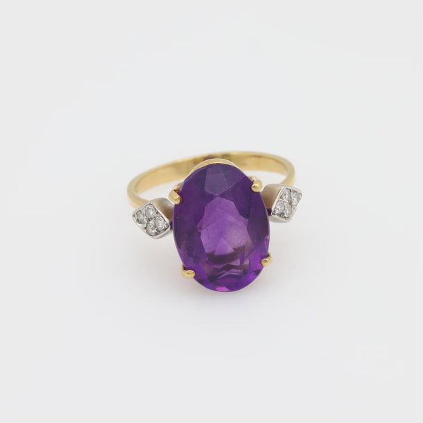 Retro 5 carat amethyst diamond 18k yellow and white gold cocktail ring Jack Weir & Sons