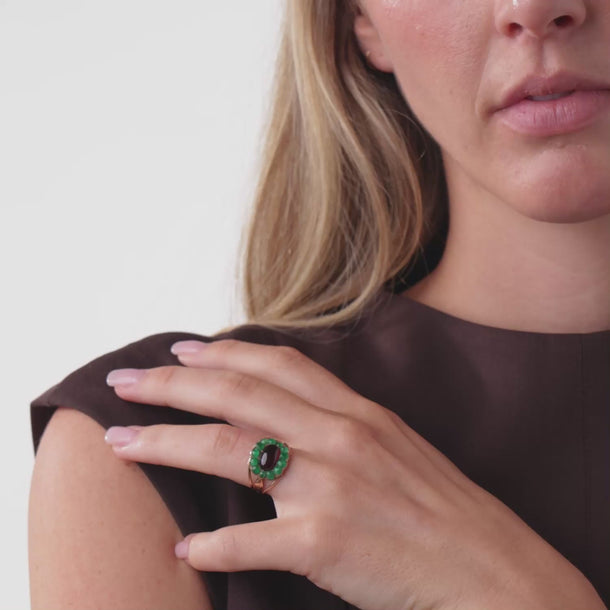 Georgian cabochon cut garnet emerald 10k rose gold ring