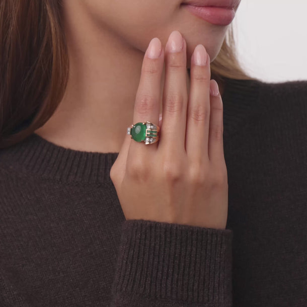 Retro GIA 6.60 carat Russian emerald diamond 14k two tone gold ring