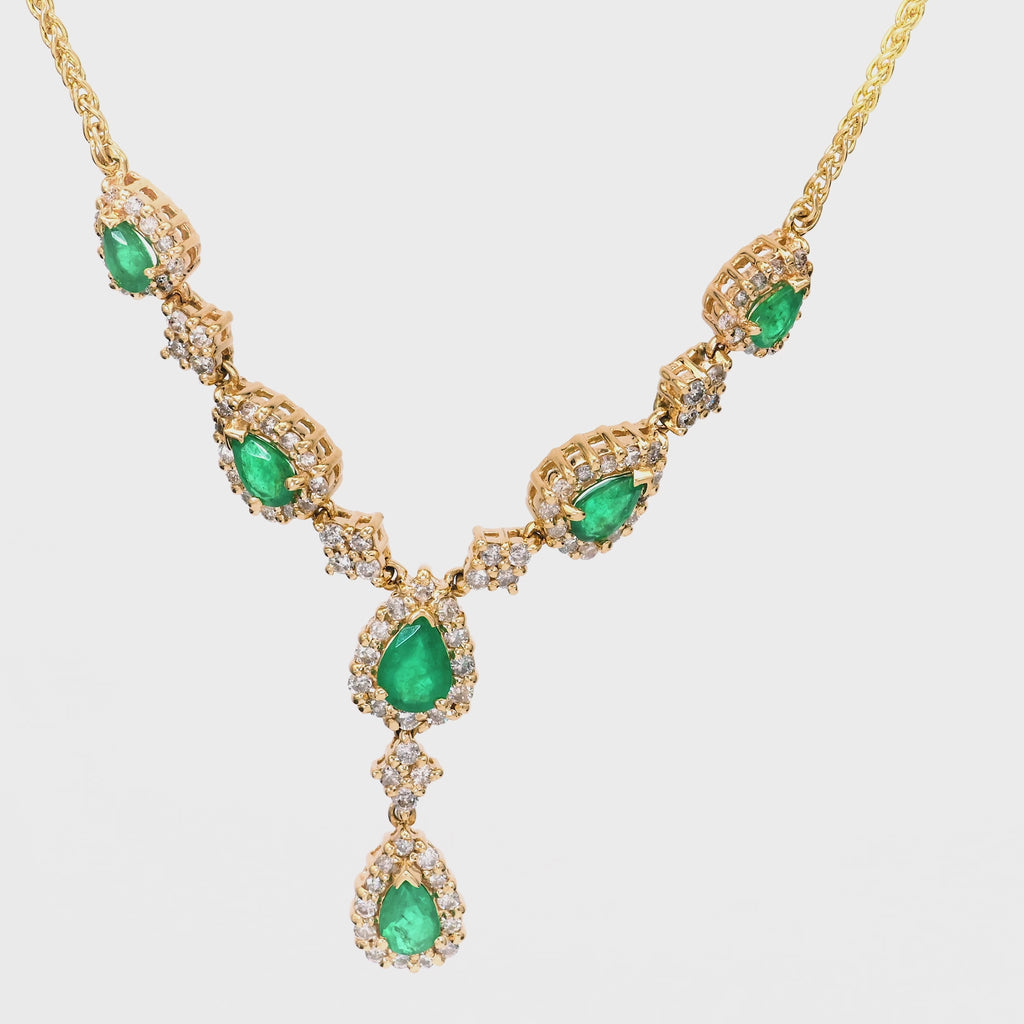 Emerald Diamond Yellow Gold Lariat Necklace