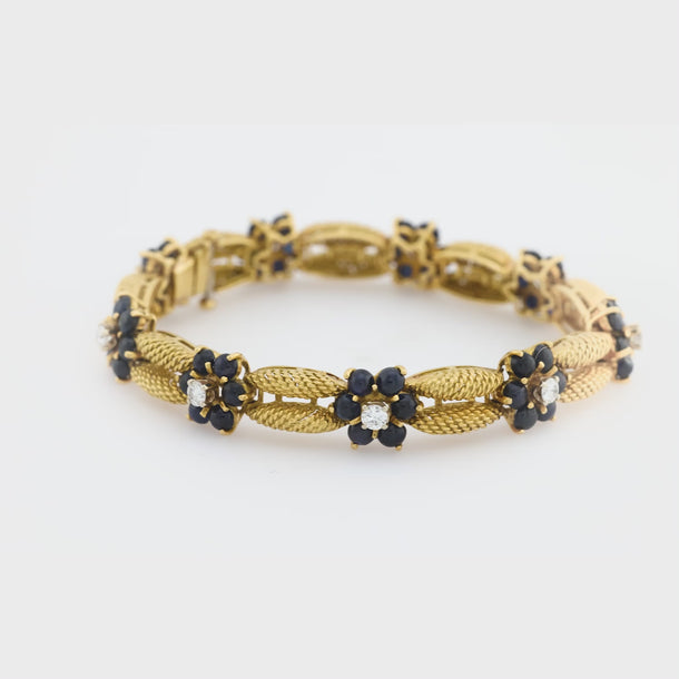 Vintage diamond sapphire 18k yellow gold floral bracelet Jack Weir & Sons