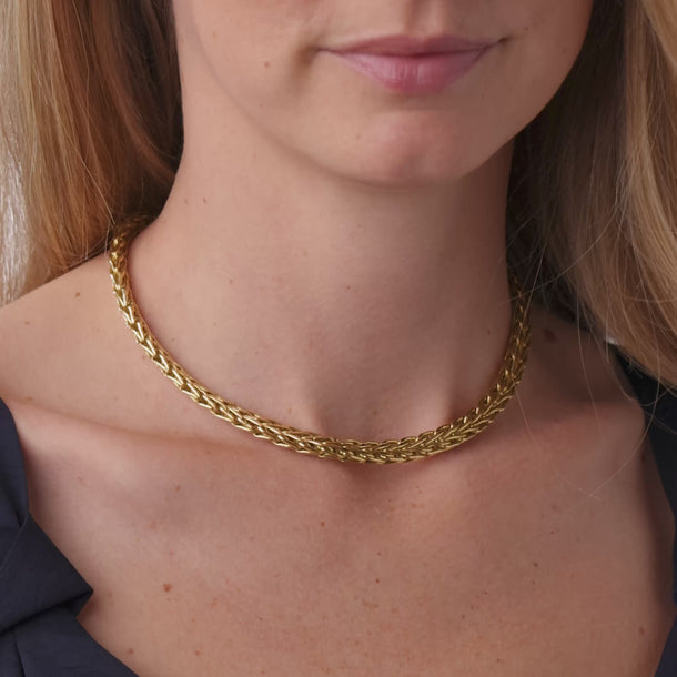 Vintage Italian sapphire 18k yellow gold woven chain necklace