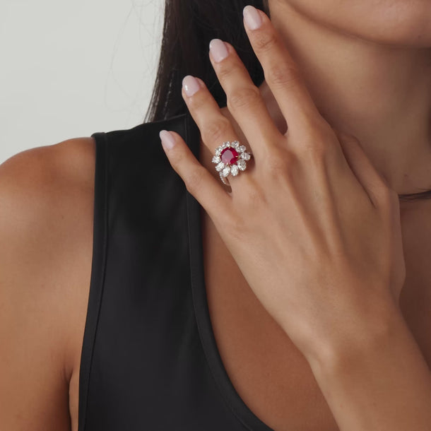 GRS 4.33 carat Burma vivid red pigeon blood ruby diamond 18k two tone gold ring
