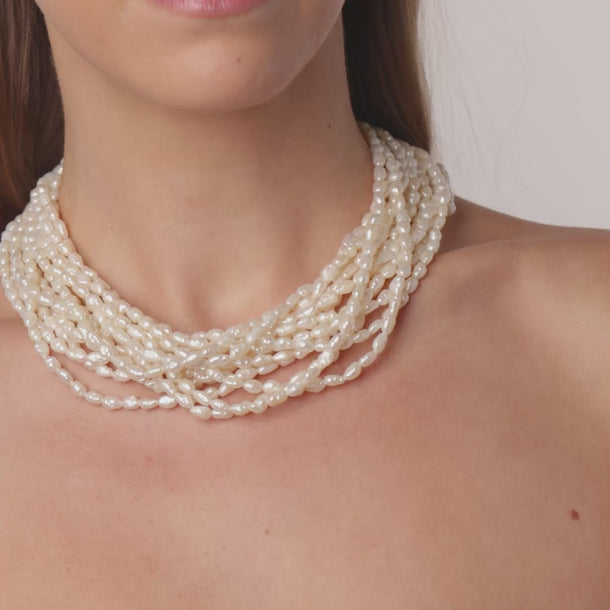 Italian vintage 13 strand pearl 18k gold necklace Necklaces Jack Weir & Sons