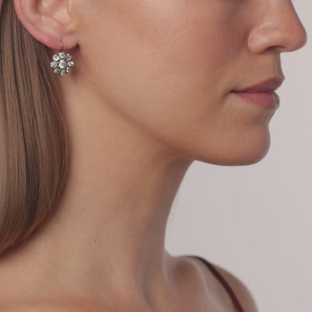 Victorian style 4.89 carat old mine diamond 18k gold silver cluster earrings