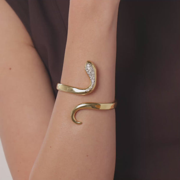 Vintage diamond 18k yellow gold snake bangle Jack Weir & Sons